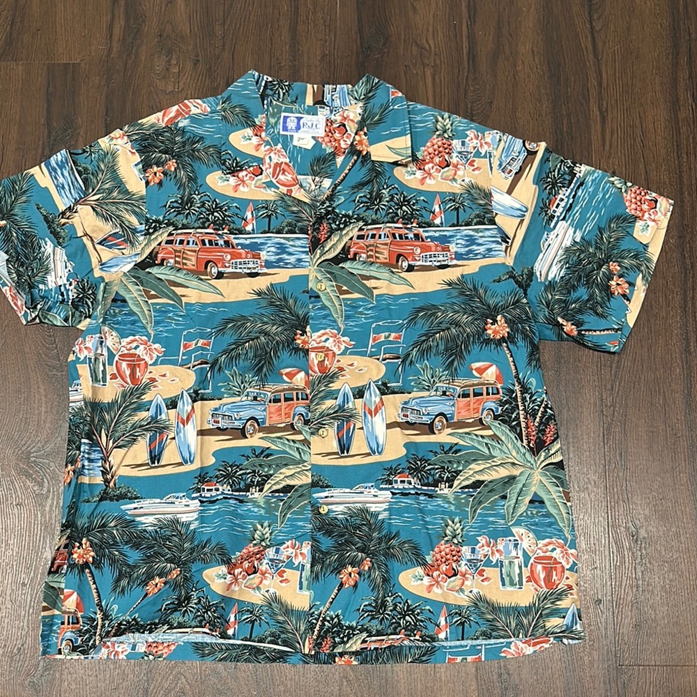 RJC Tropical Hawaiian Shirt with Cars and Surfboards